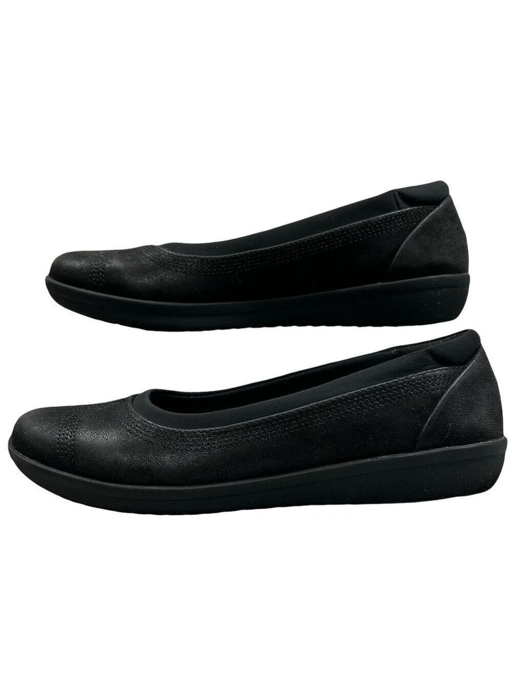 Clarks Cloudsteppers Ayda Low Black Textile Comfort Ballet Flat Shoes Size 8